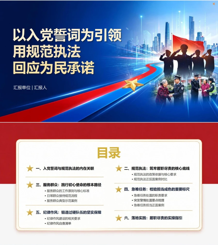民警入党誓词的解读PPT：用规范执法回应为民承诺｜课件＋讲稿封面图1
