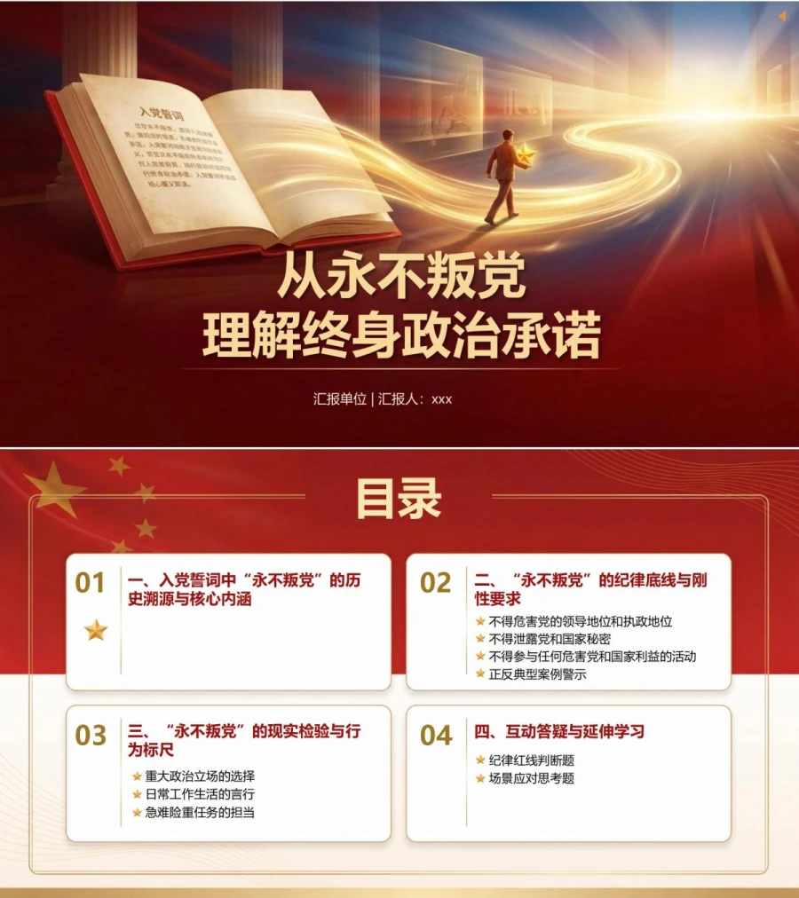 微党课解读入党誓词PPT：从永不叛党理解终身政治承诺｜课件＋讲稿封面图1