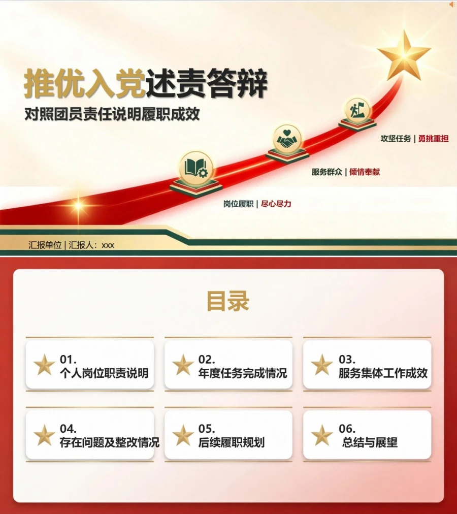 推优入党述责答辩PPT：对照团员责任说明履职成效｜课件+讲稿封面图1