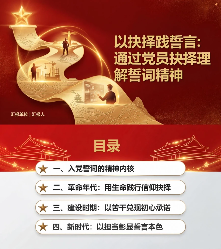 党史故事入党誓词解读PPT：通过党员抉择理解誓词精神｜课件+讲稿封面图1