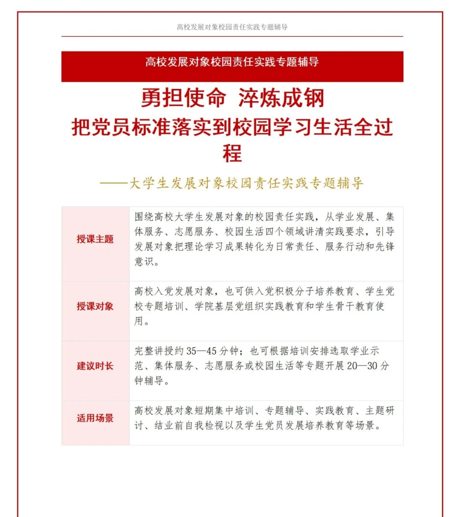 高校入党发展对象培训PPT：大学生发展对象的校园责任实践｜课件＋讲稿讲稿预览1