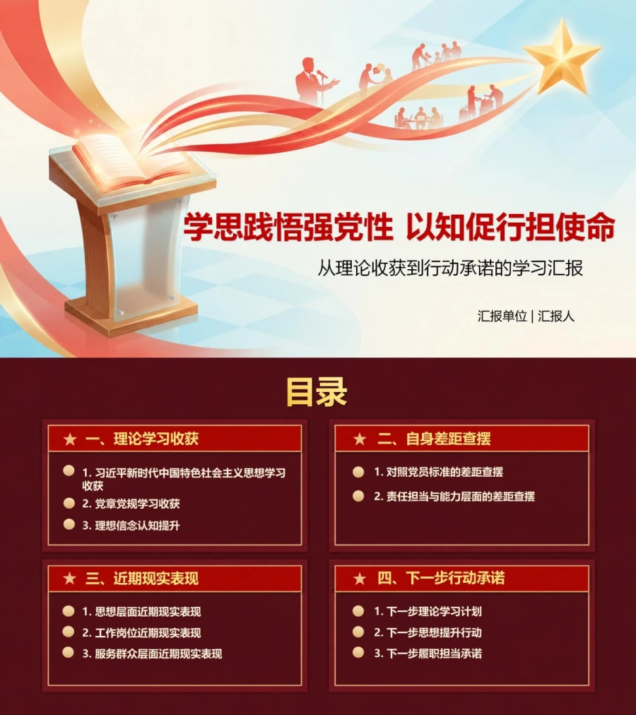 入党发展对象培训心得交流PPT：从理论收获到行动承诺的学习汇报｜课件＋讲稿封面图1