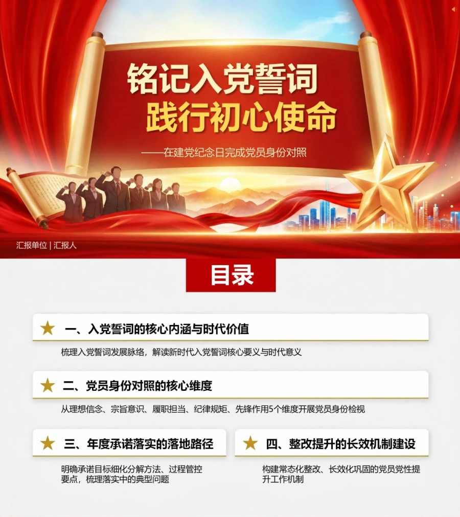 七一入党誓词解读PPT：在建党纪念日完成党员身份对照｜课件＋讲稿封面图1