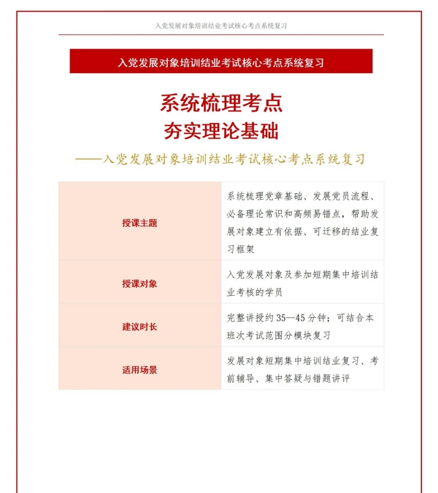 入党发展对象培训考试PPT：结业考试核心考点系统复习｜课件＋讲稿讲稿预览1