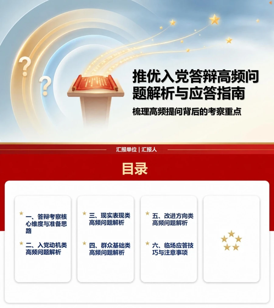 推优入党答辩常见问题PPT：梳理高频提问背后的考察重点｜课件+讲稿封面图1