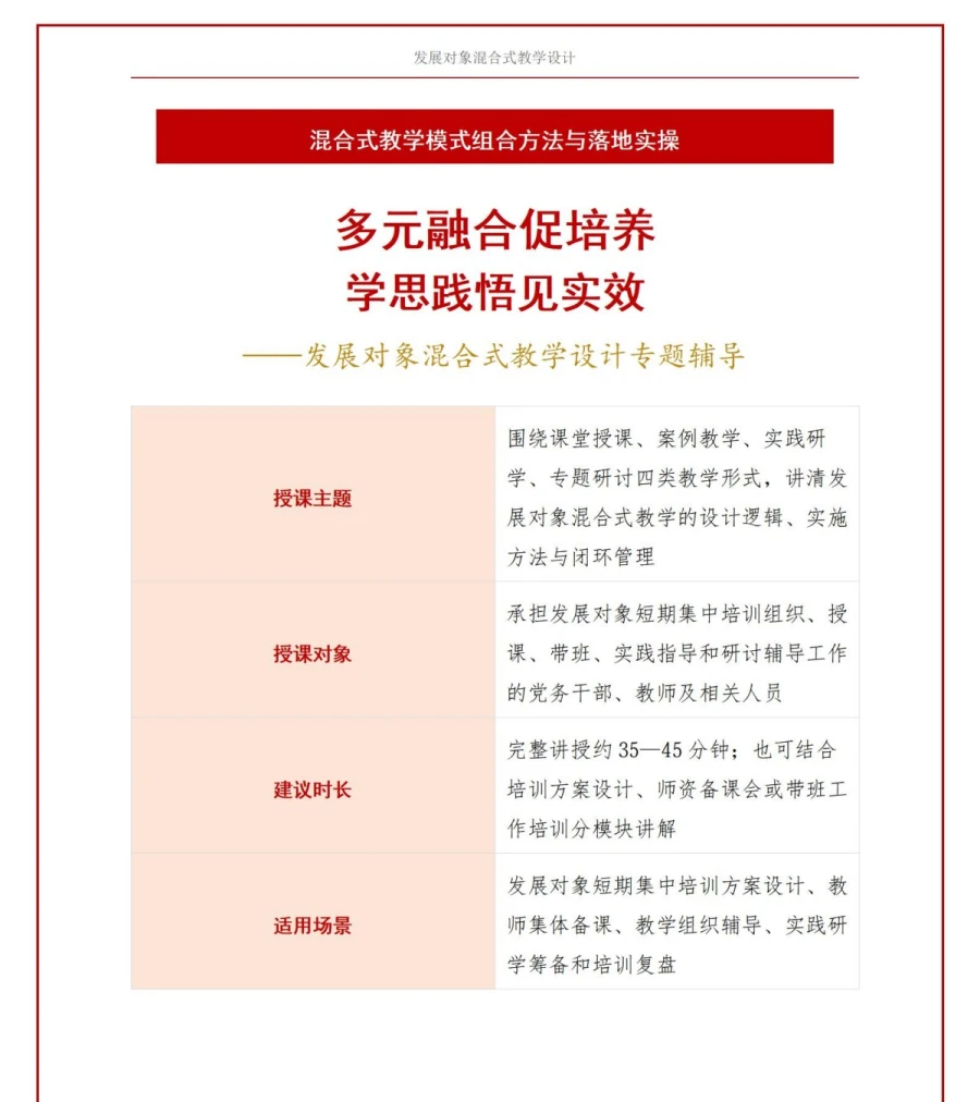 入党发展对象培训形式PPT：适合发展对象培养的混合式教学设计｜课件＋讲稿讲稿预览1