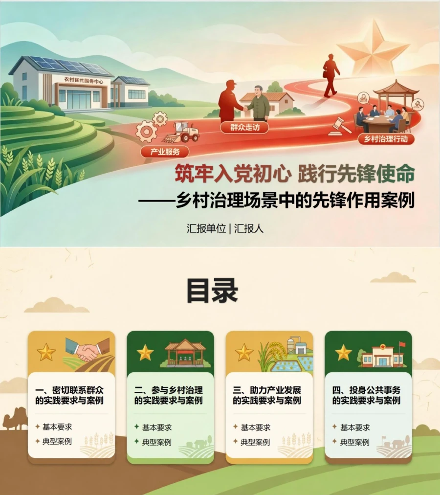 农村入党发展对象培训PPT：乡村治理场景中的先锋作用案例｜课件+讲稿封面图1