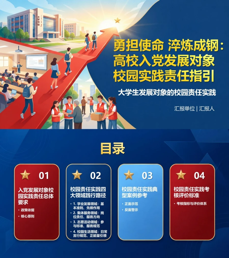 高校入党发展对象培训PPT：大学生发展对象的校园责任实践｜课件＋讲稿封面图1