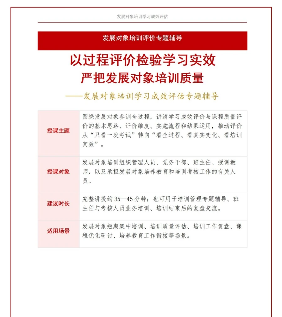 入党发展对象培训评价PPT：基于参训过程的学习成效评估｜课件＋讲稿讲稿预览1