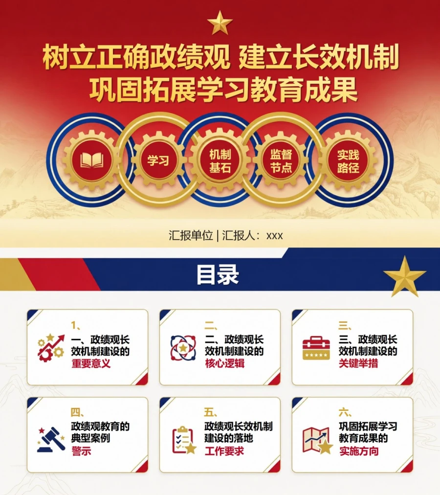 政绩观长效机制PPT：巩固拓展学习教育成果｜课件+讲稿封面图1