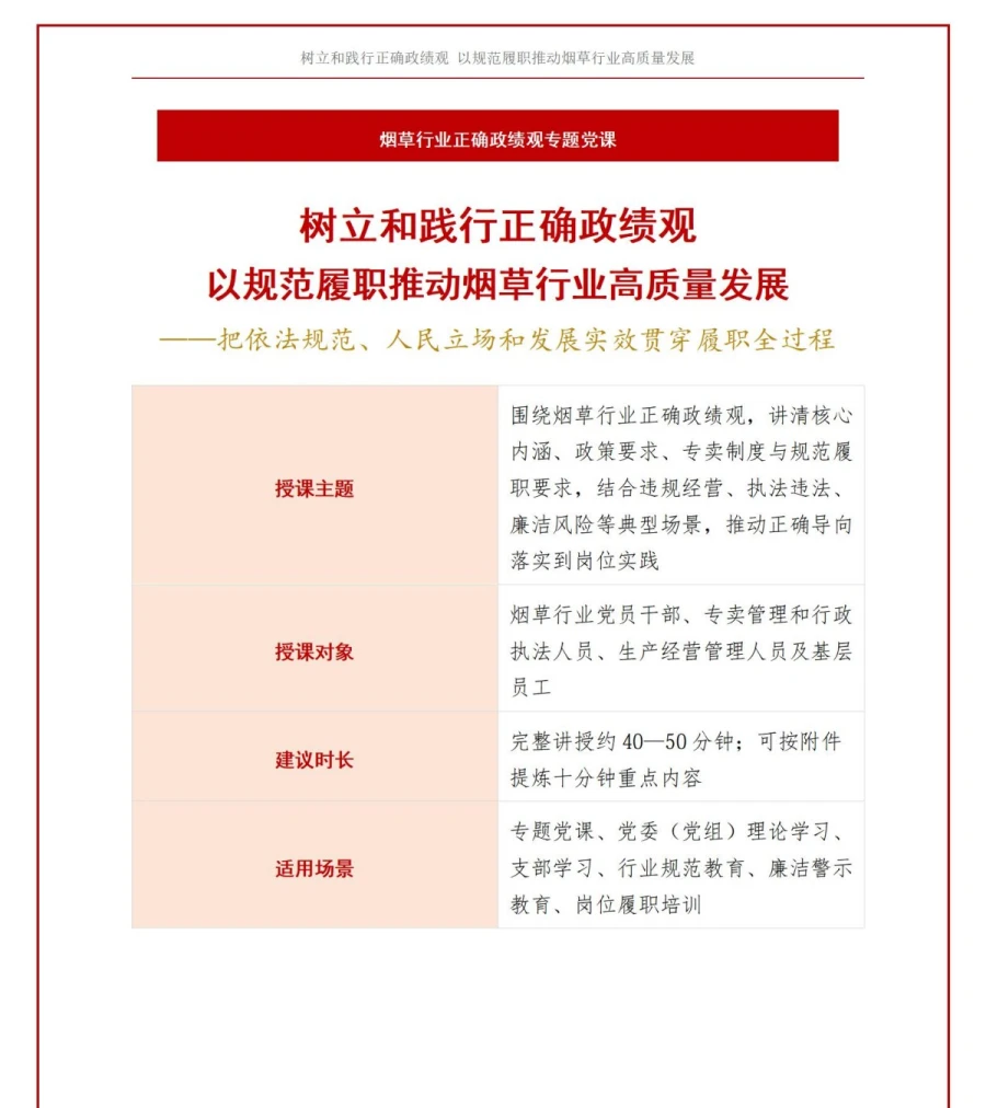 烟草行业正确政绩观PPT：以规范履职推动行业高质量发展｜课件+讲稿讲稿预览1