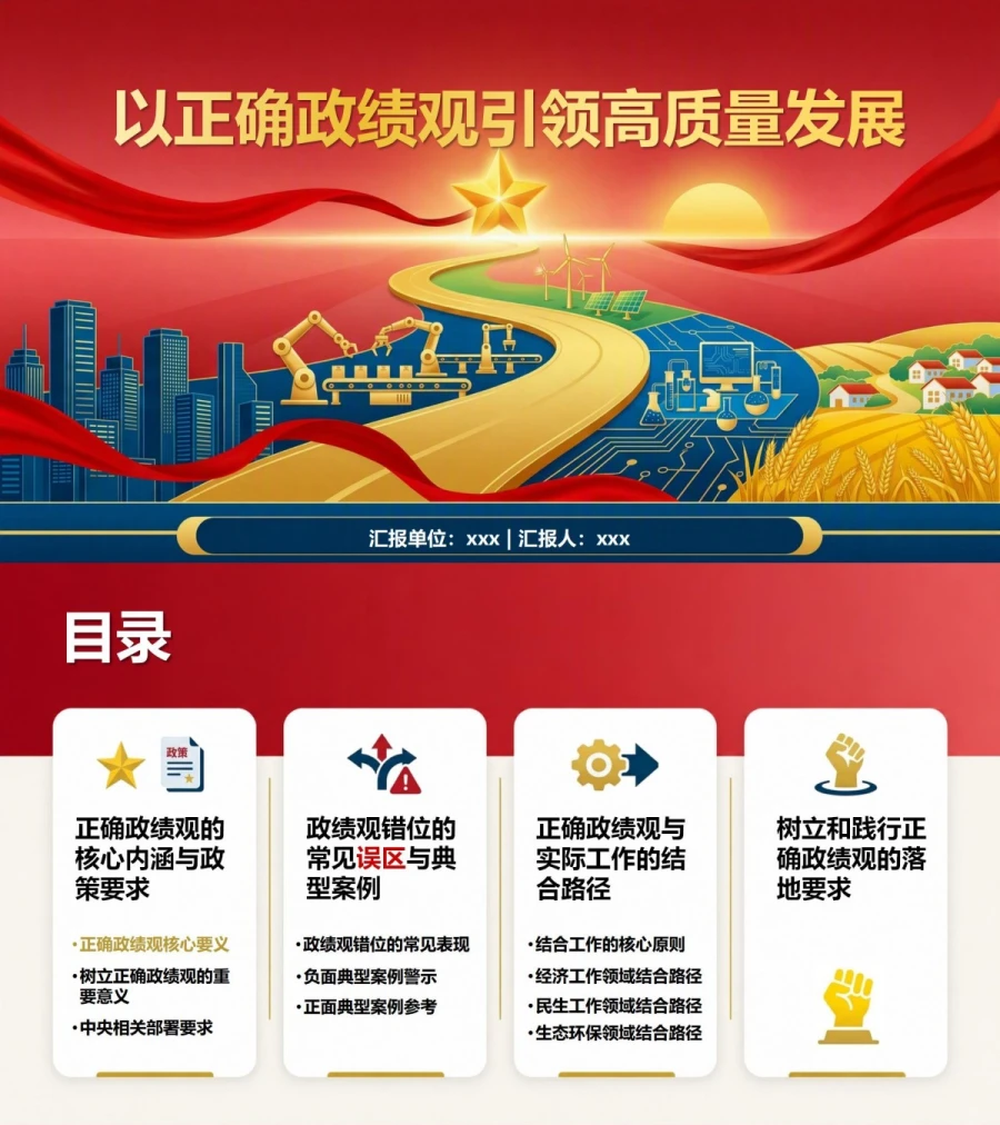 发展观政绩观PPT：以正确政绩观引领高质量发展｜课件+讲稿封面图1