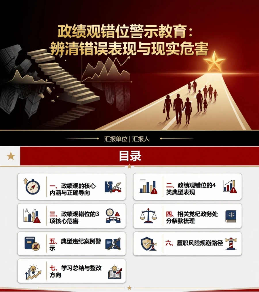 政绩观错位警示教育PPT：辨清错误表现与现实危害｜课件+讲稿封面图1