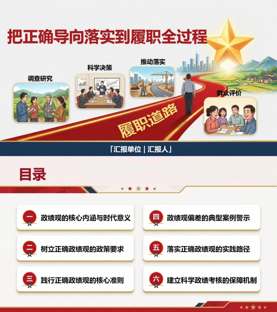 如何树立和践行正确的政绩观PPT：把正确导向落实到履职全过程｜课件+讲稿封面图1