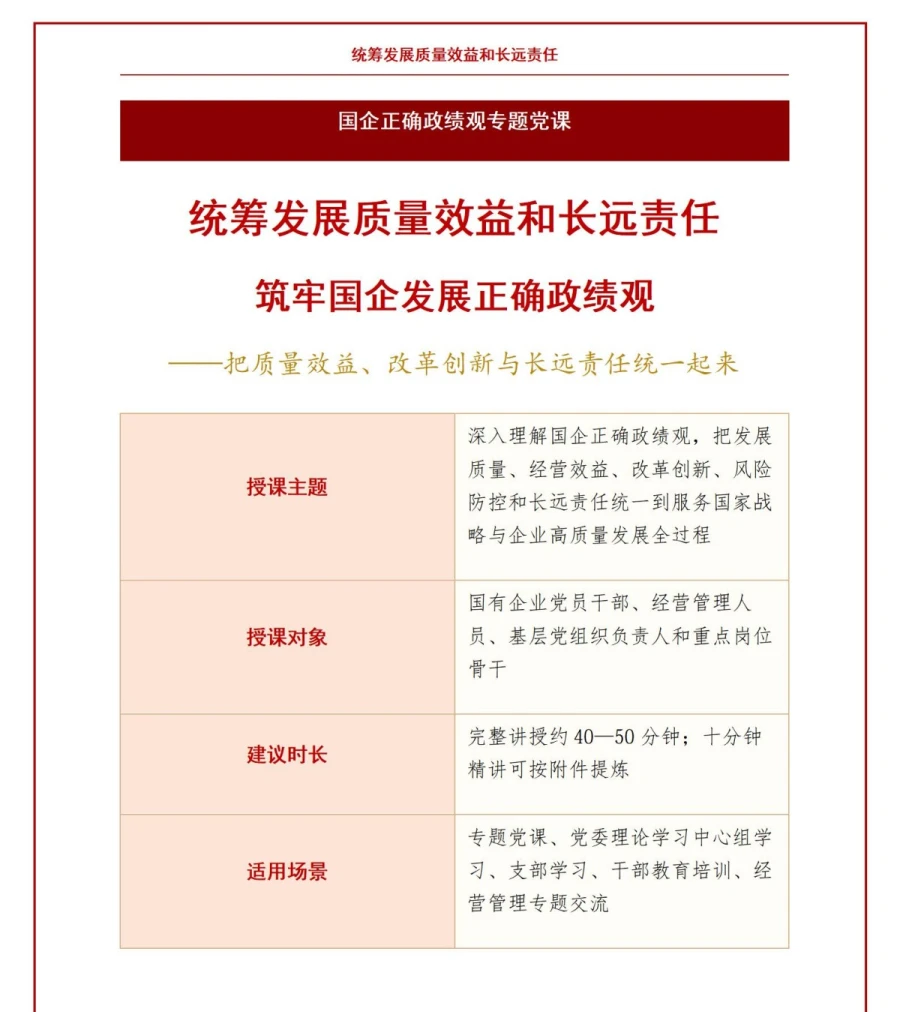 国企正确政绩观PPT：统筹发展质量效益和长远责任｜课件+讲稿讲稿预览1