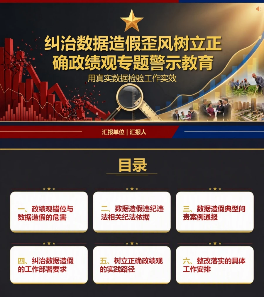 政绩观数据造假警示PPT：用真实数据检验工作实效｜课件+讲稿封面图1