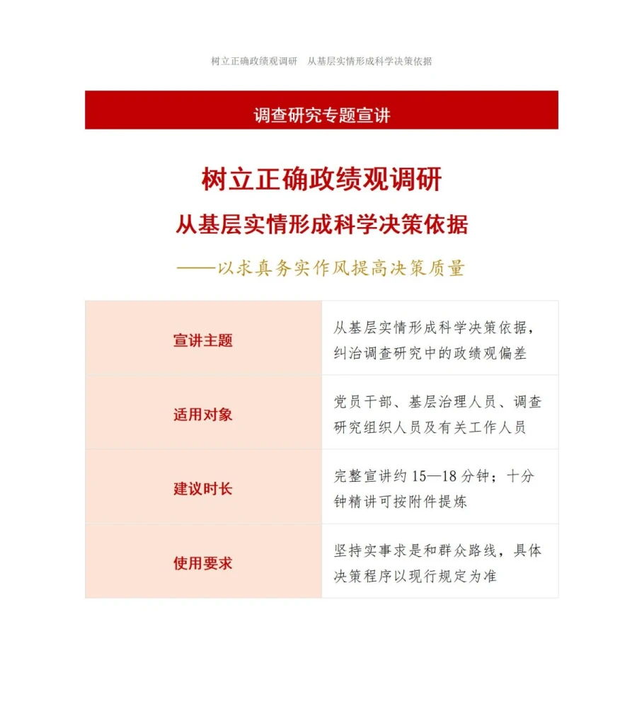 树立正确政绩观调研PPT：从基层实情形成科学决策依据｜课件+讲稿讲稿预览1