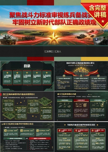 部队践行正确政绩观PPT：聚焦战斗力标准审视练兵备战实绩｜课件+讲稿