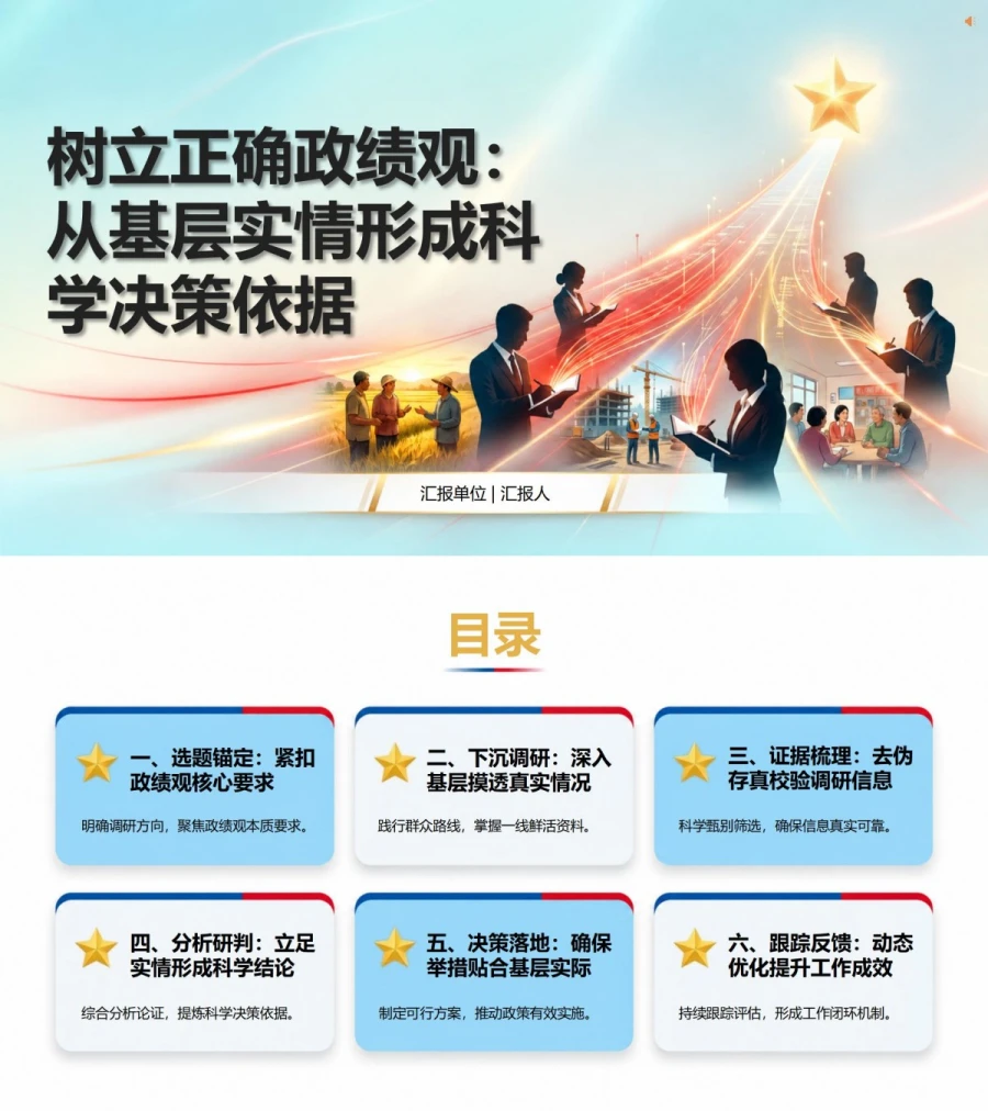 树立正确政绩观调研PPT：从基层实情形成科学决策依据｜课件+讲稿封面图1