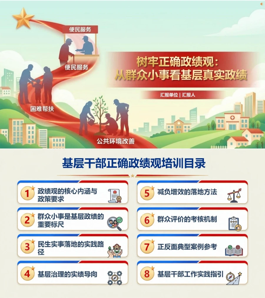 基层干部树立正确政绩观PPT：从群众小事识别基层真实政绩｜课件+讲稿封面图1