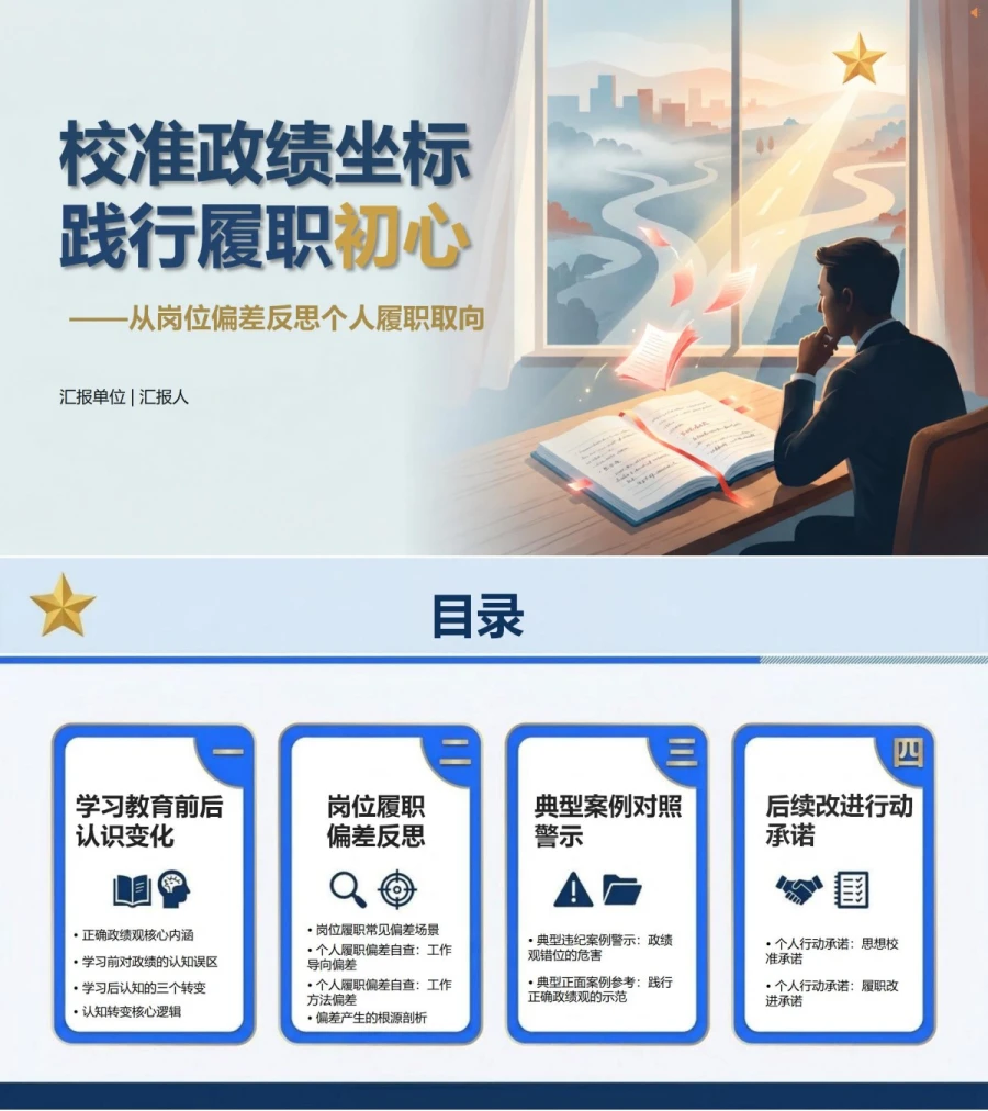 树立正确政绩观心得体会PPT：从岗位偏差反思个人履职取向｜课件+讲稿封面图1
