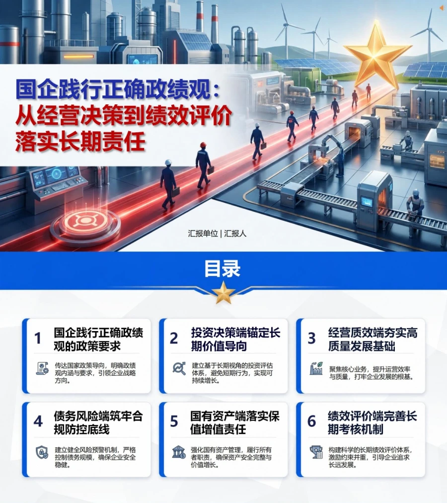 国企践行正确政绩观PPT：从经营决策到绩效评价落实长期责任｜课件+讲稿封面图1