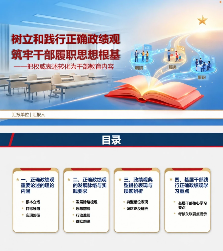 政绩观教育论述PPT：把权威表述转化为干部教育内容｜课件+讲稿封面图1