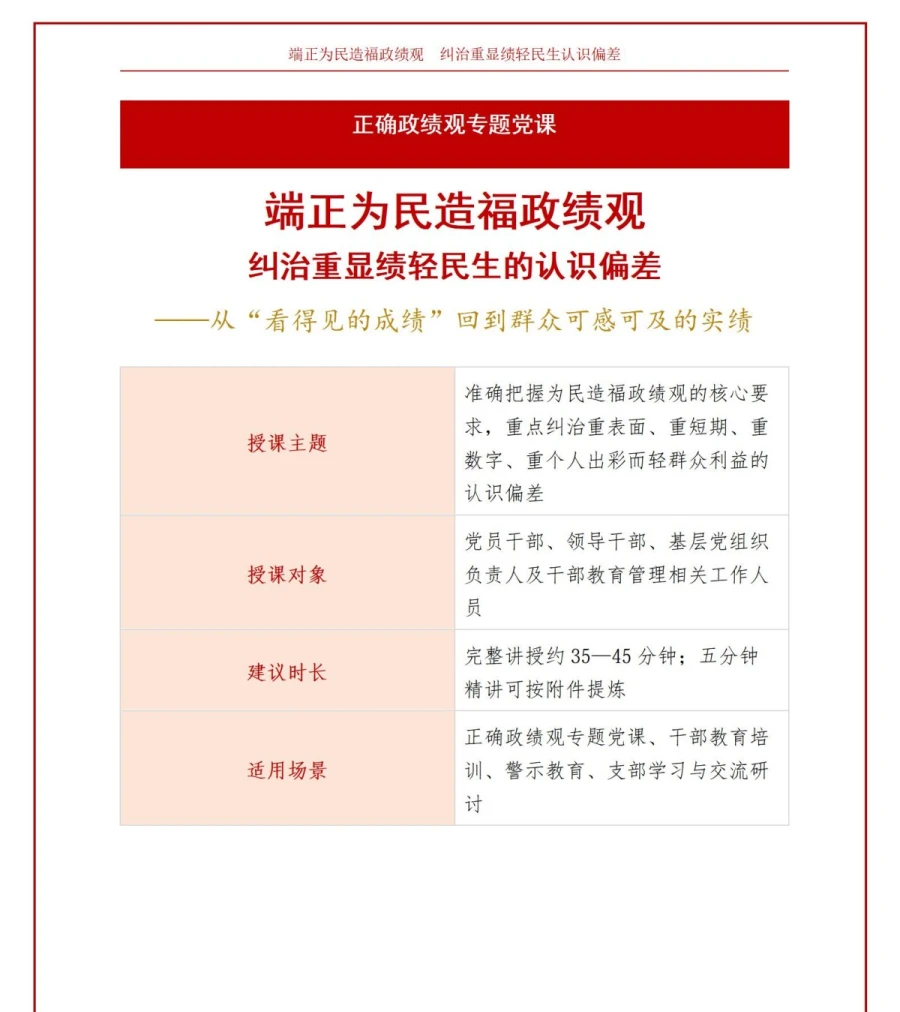 端正为民造福政绩观PPT：纠治重显绩轻民生的认识偏差｜课件+讲稿讲稿预览1