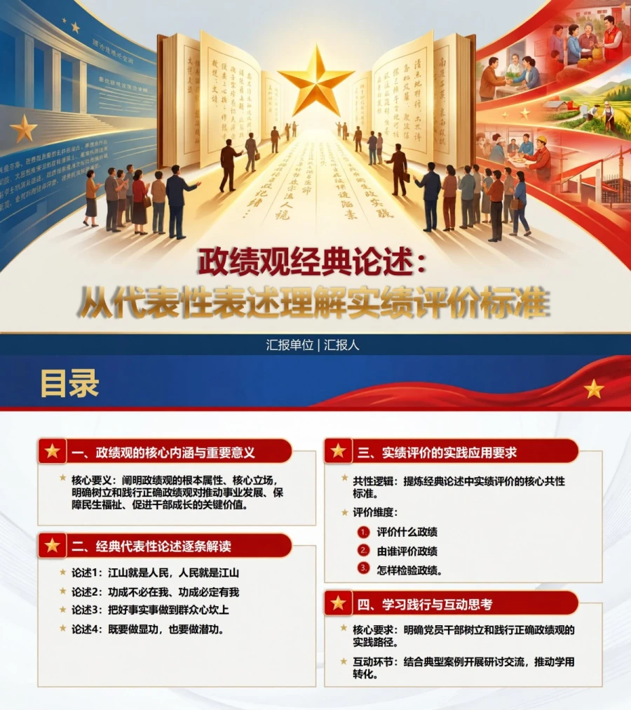 政绩观经典论述PPT：从代表性表述理解实绩评价标准｜课件+讲稿封面图1