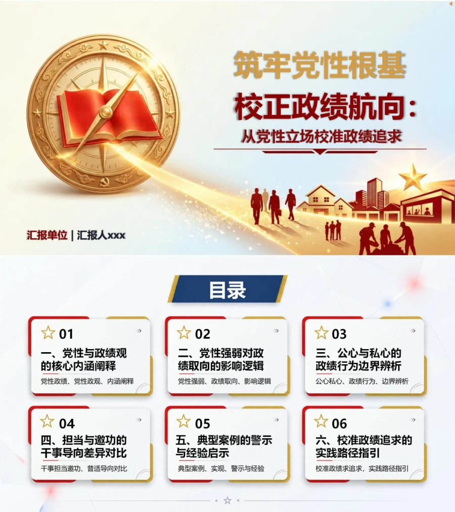 党性与政绩观经典论述PPT：从党性立场校准政绩追求｜课件+讲稿封面图1