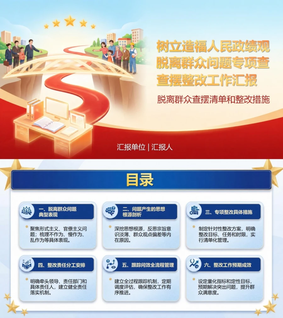 造福人民政绩观整改PPT：脱离群众问题的查摆清单和整改措施｜课件+讲稿封面图1