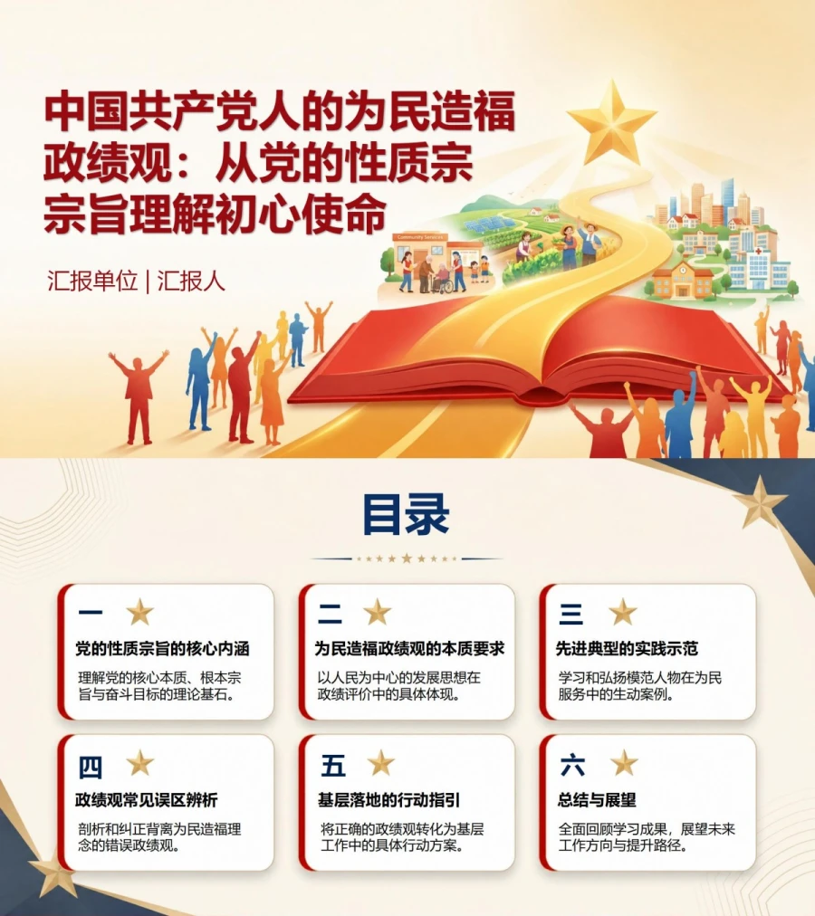 中国共产党人的为民造福政绩观PPT：从党的性质宗旨理解初心使命｜课件+讲稿封面图1