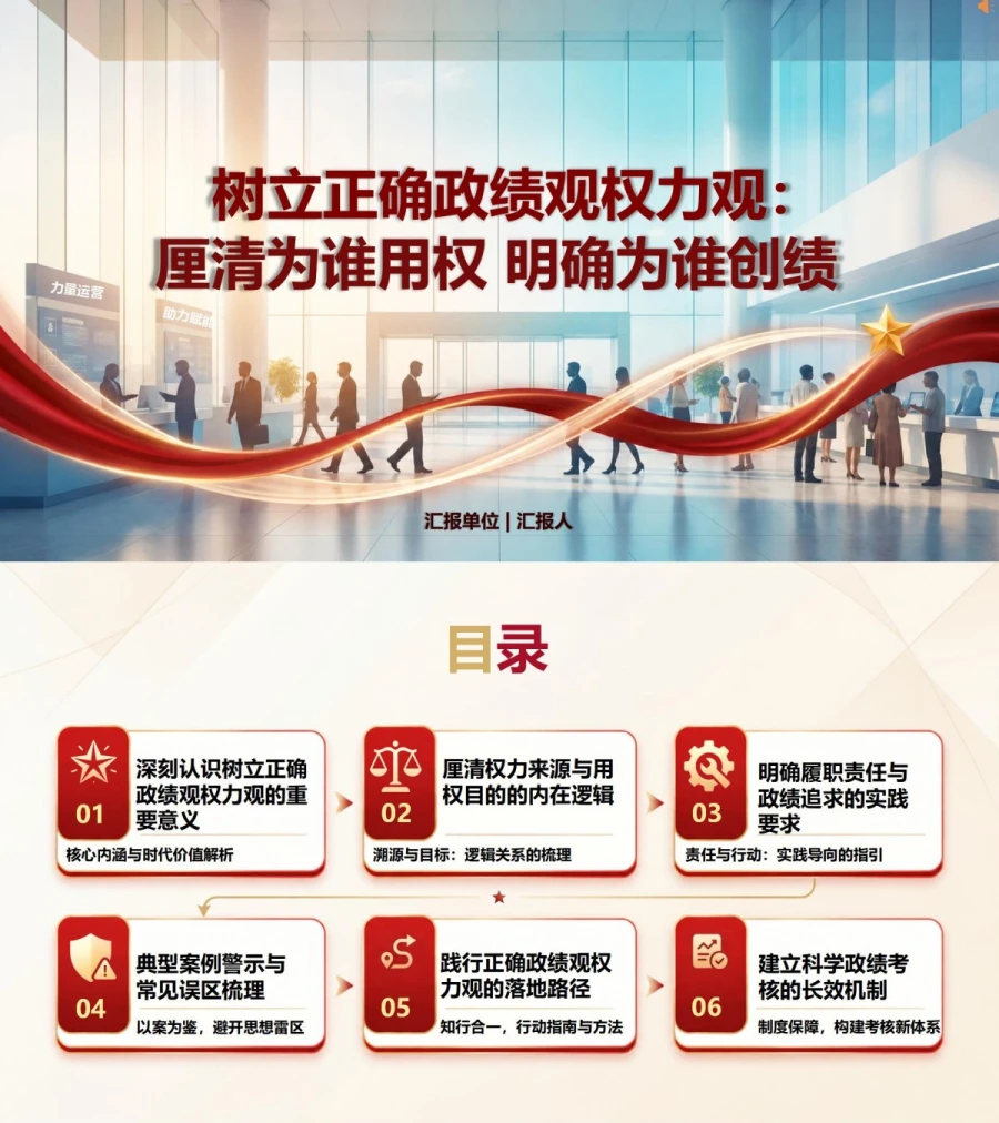 政绩观权力观重要论述PPT：厘清为谁用权与为谁创绩｜课件+讲稿封面图1