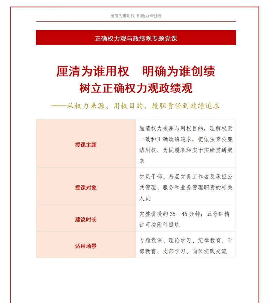 政绩观权力观重要论述PPT：厘清为谁用权与为谁创绩｜课件+讲稿讲稿预览1