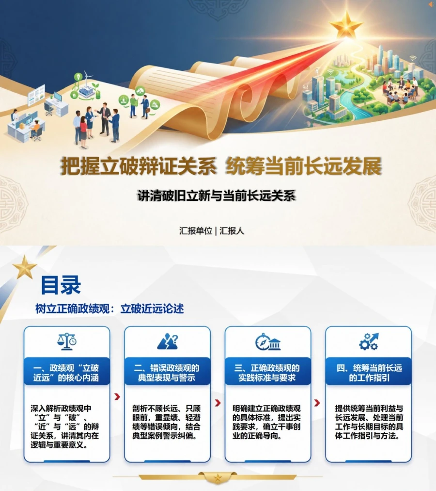 政绩观论述立破近远PPT：讲清破旧立新与当前长远关系｜课件+讲稿封面图1