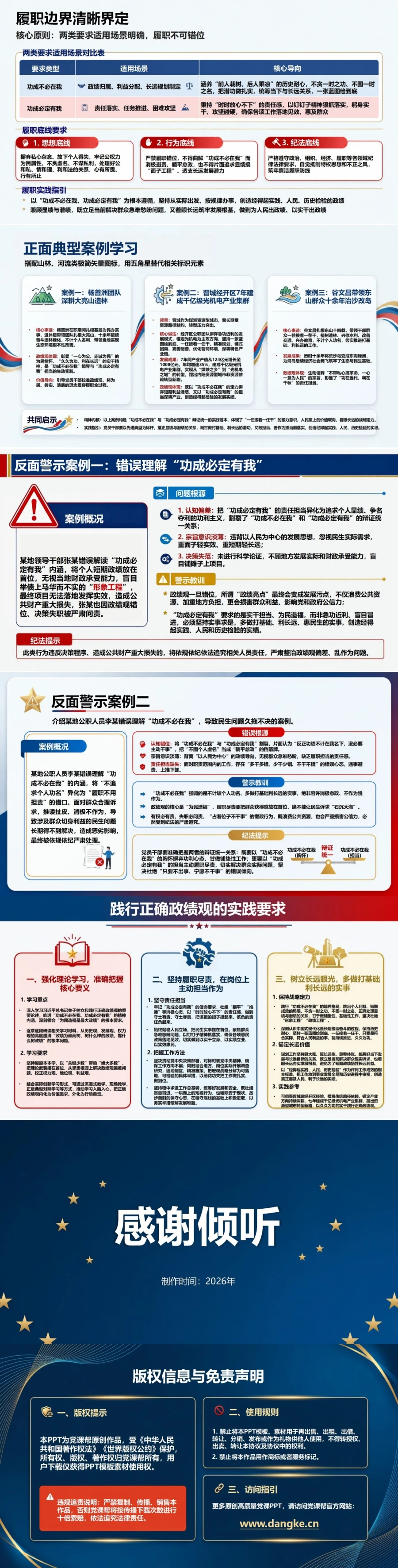 两个成语论述政绩观PPT：理解功成不必在我和功成必定有我｜课件+讲稿内容预览2
