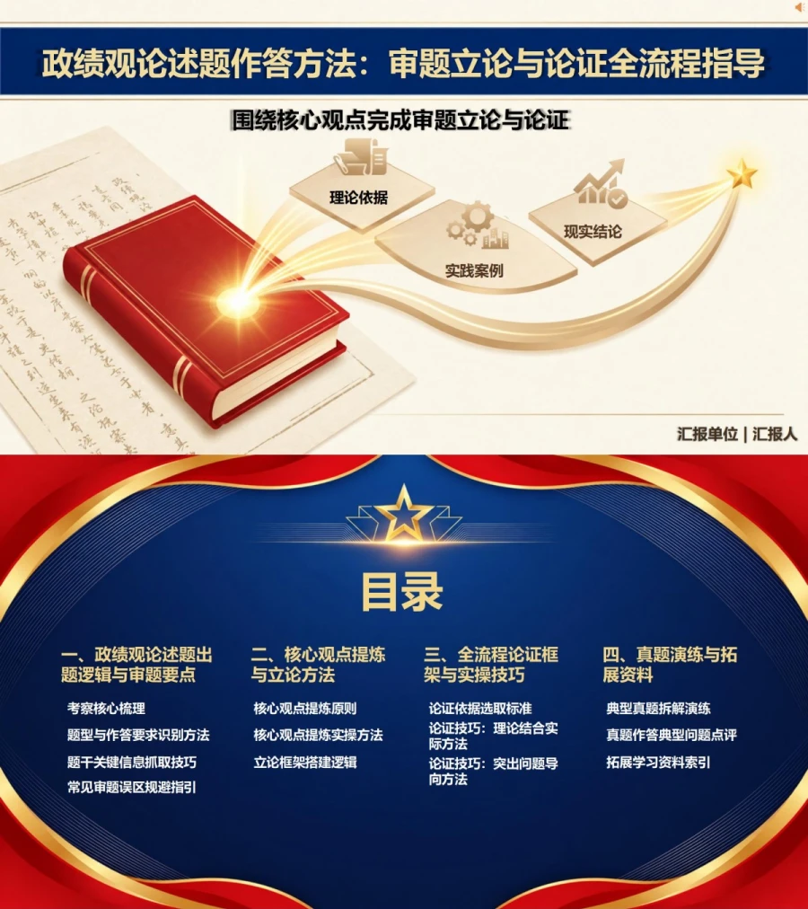 政绩观论述题PPT：围绕核心观点完成审题立论与论证｜课件+讲稿封面图1