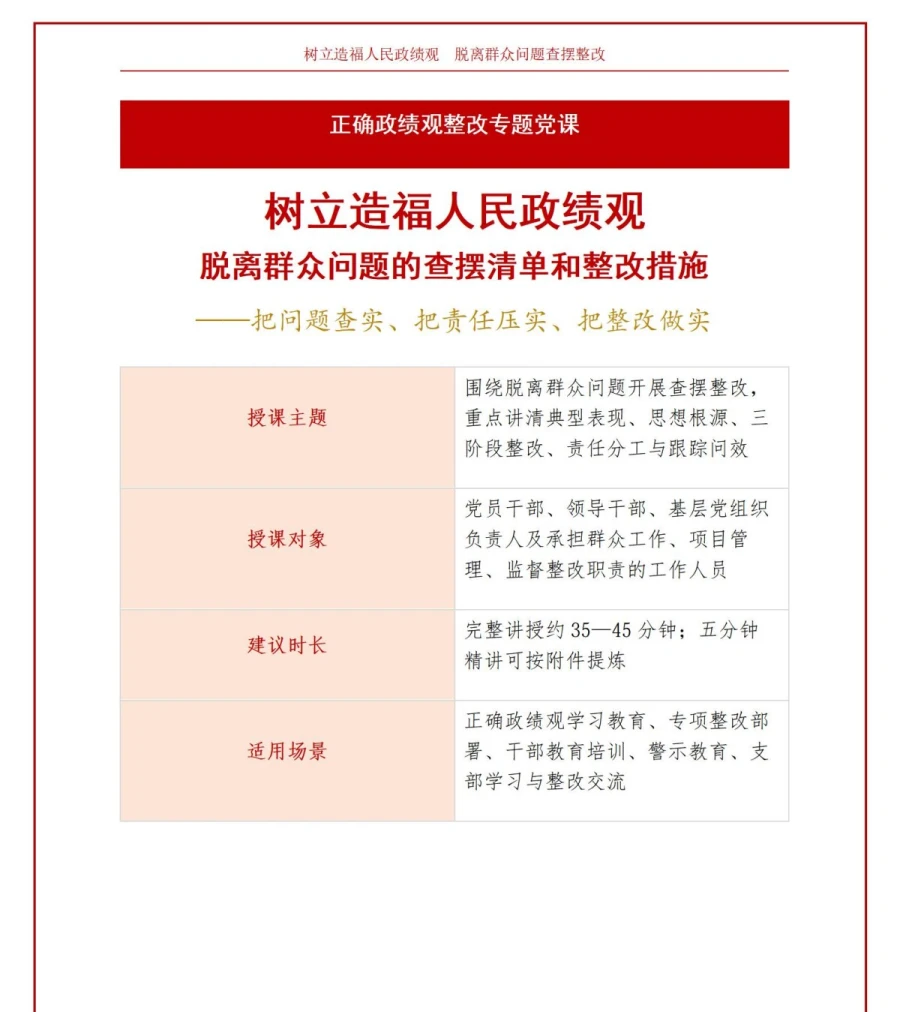 造福人民政绩观整改PPT：脱离群众问题的查摆清单和整改措施｜课件+讲稿讲稿预览1