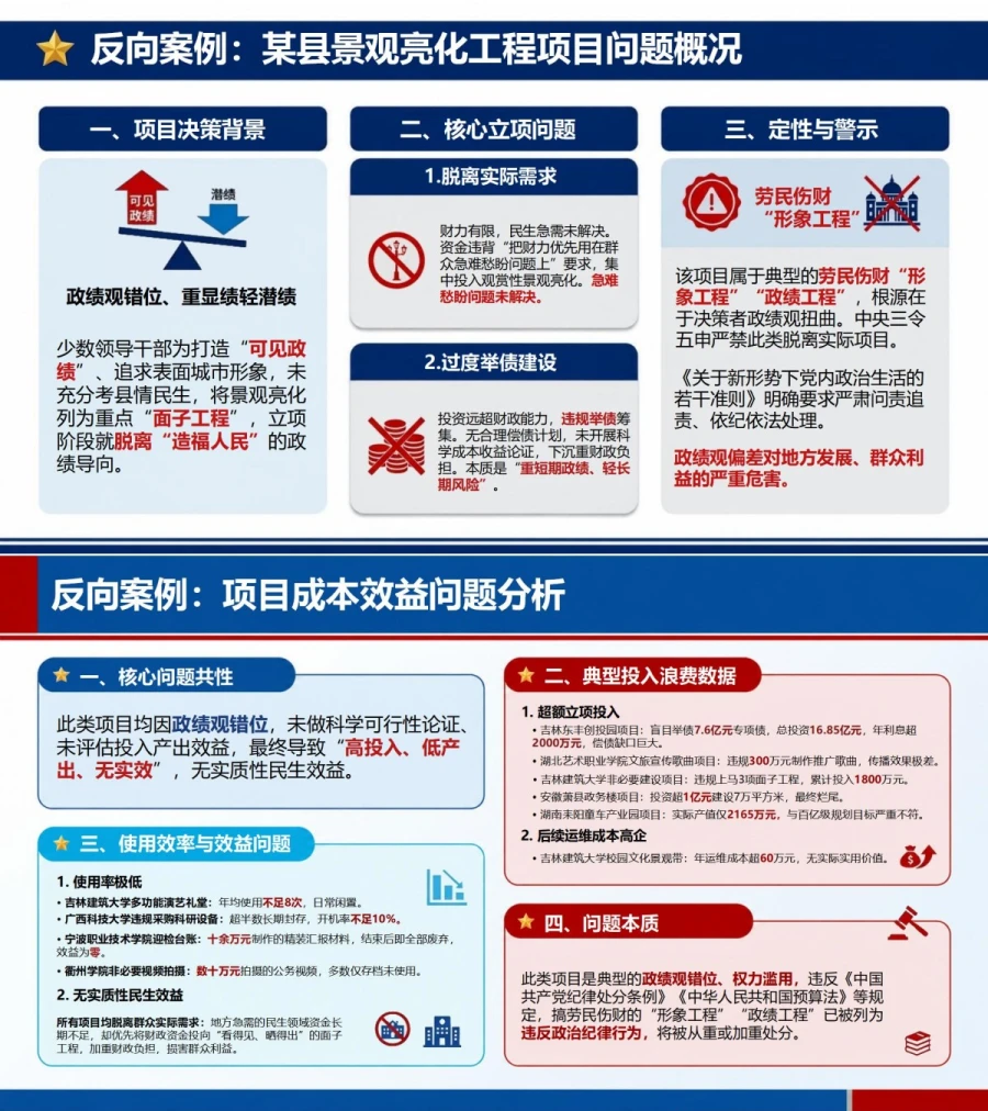 发展观政绩观案例PPT：从项目决策到群众评价的正反案例解析｜课件+讲稿内容预览1