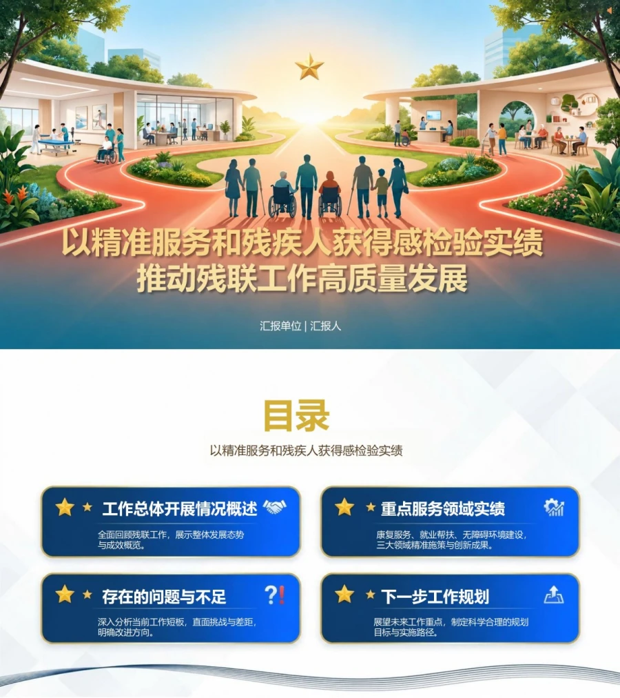 残联发展观政绩观PPT：以精准服务和残疾人获得感检验实绩｜课件+讲稿封面图1