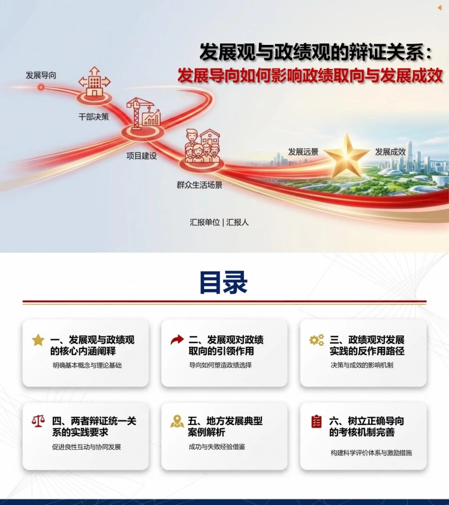 发展观政绩观辩证关系PPT：发展导向如何影响政绩取向和发展成效｜课件+讲稿封面图1