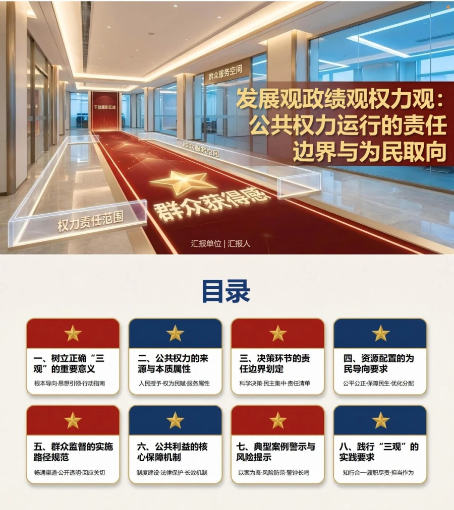 发展观政绩观权力观PPT：公共权力运行中的责任边界和为民取向｜课件+讲稿封面图1