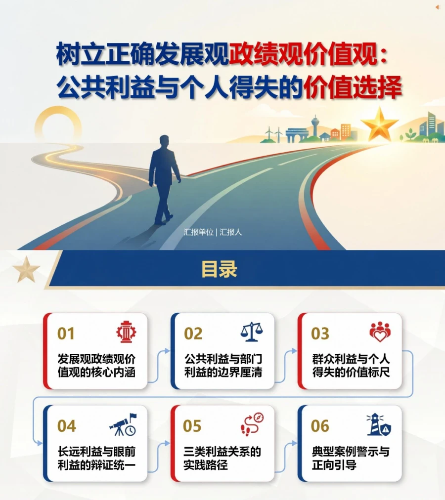 发展观政绩观价值观PPT：公共利益和个人得失的价值选择｜课件+讲稿封面图1