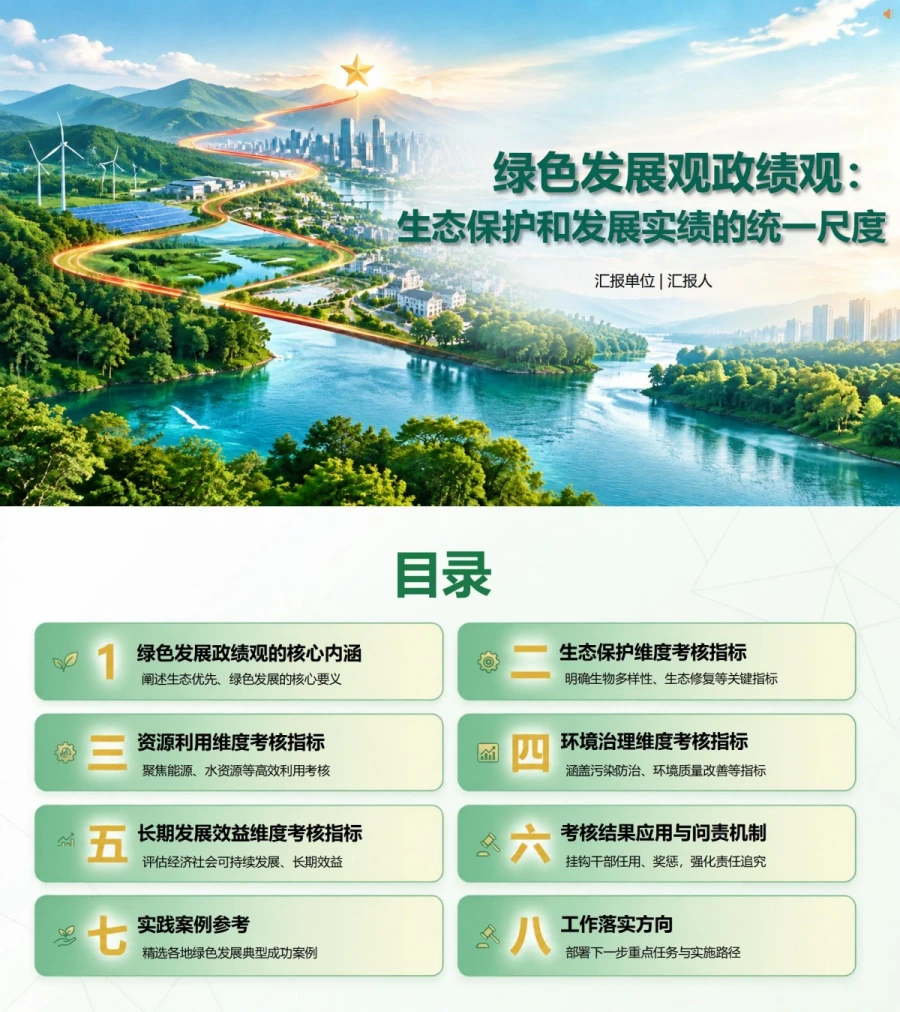 绿色发展观政绩观PPT：生态保护和发展实绩的统一尺度｜课件+讲稿封面图1