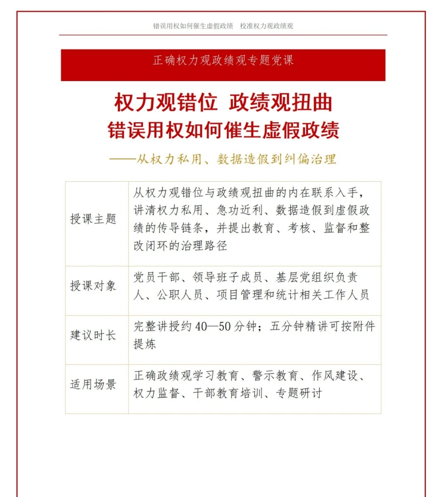 权力观错位政绩观扭曲PPT：错误用权如何催生虚假政绩｜课件+讲稿讲稿预览1