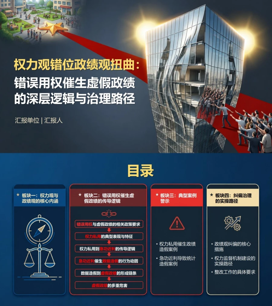 权力观错位政绩观扭曲PPT：错误用权如何催生虚假政绩｜课件+讲稿封面图1