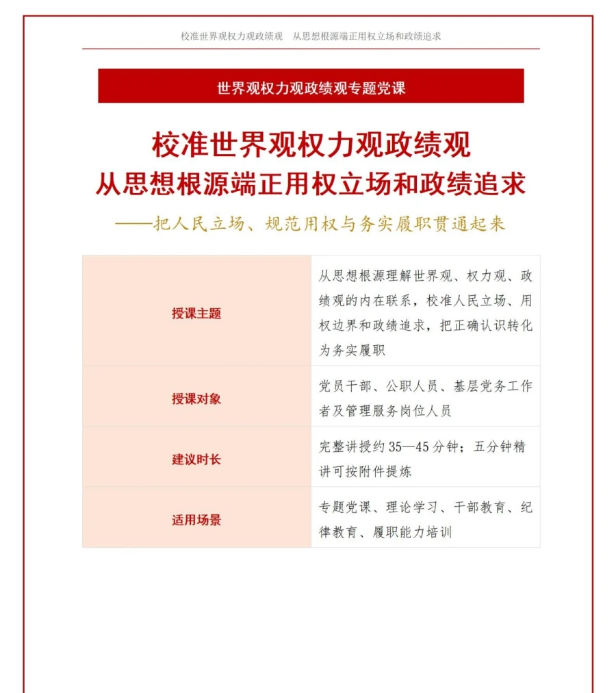 世界观权力观政绩观PPT：从思想根源校准用权立场和政绩追求｜课件+讲稿讲稿预览1
