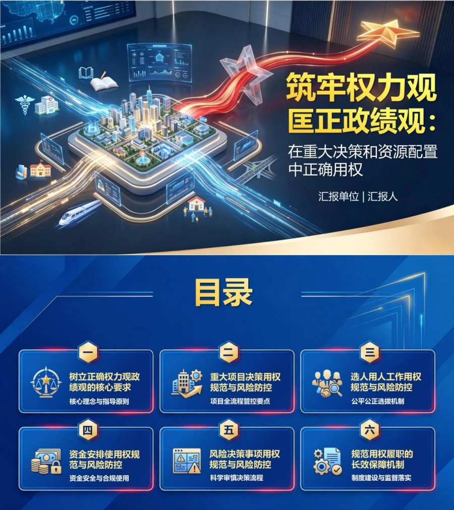 领导干部权力观政绩观PPT：在重大决策和资源配置中正确用权｜课件+讲稿封面图1