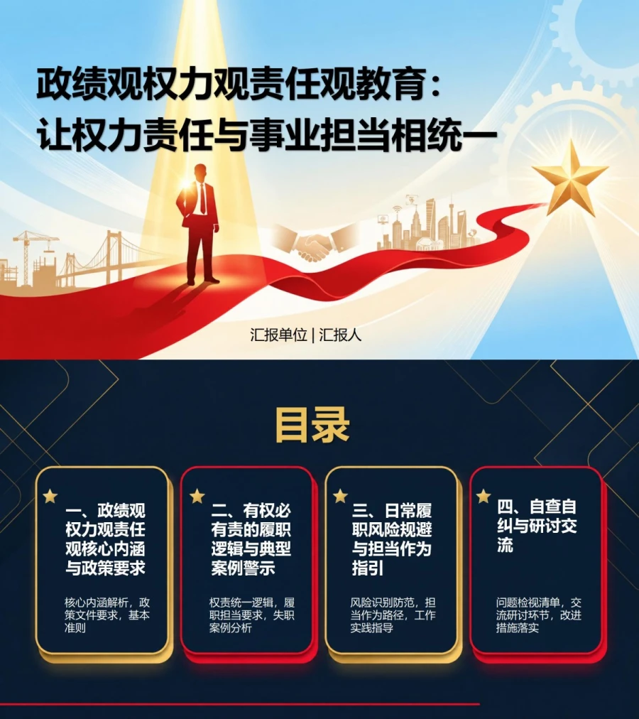 政绩观权力观责任观PPT：让权力责任与事业担当相统一｜课件+讲稿封面图1