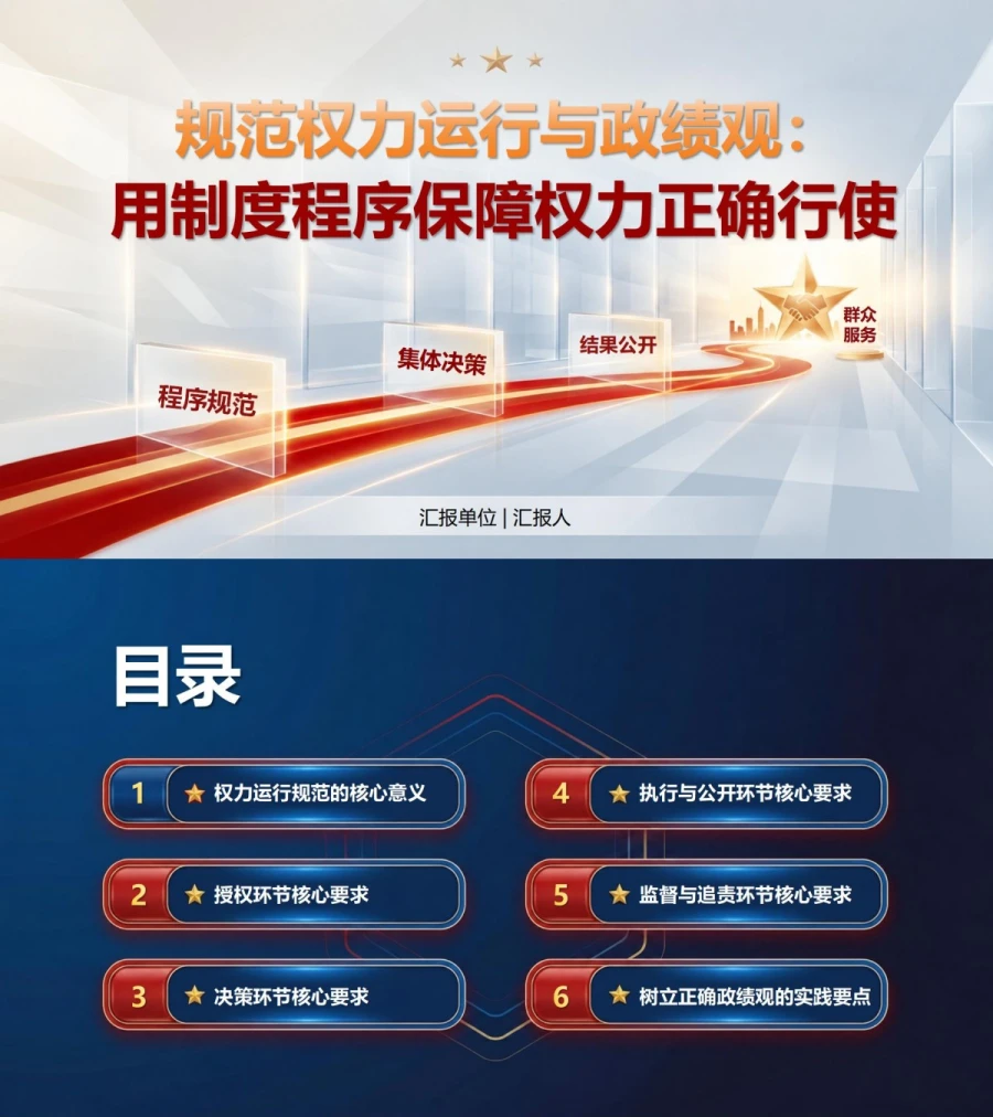 规范权力运行与政绩观PPT：用制度程序保障权力正确行使｜课件+讲稿封面图1